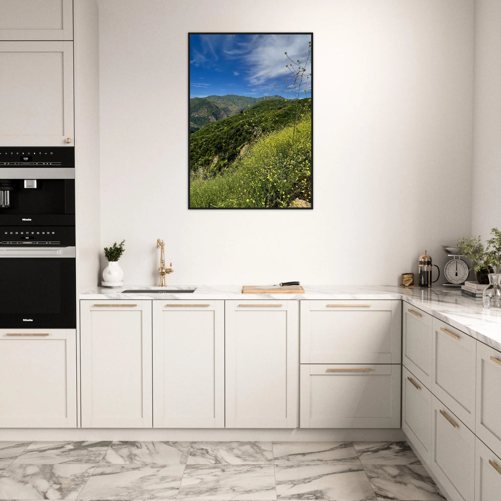 Malibu Canyon Wildflowers wooden framed poster on museum-quality matte paper wall art, California landscape print, Studio Edition