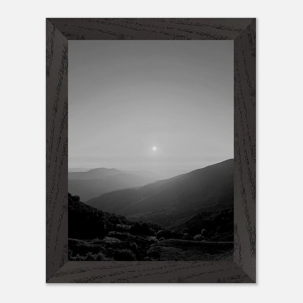Black and white mounted framed poster of California Central Coast sunset from the Studio Edition travel collection, print material.