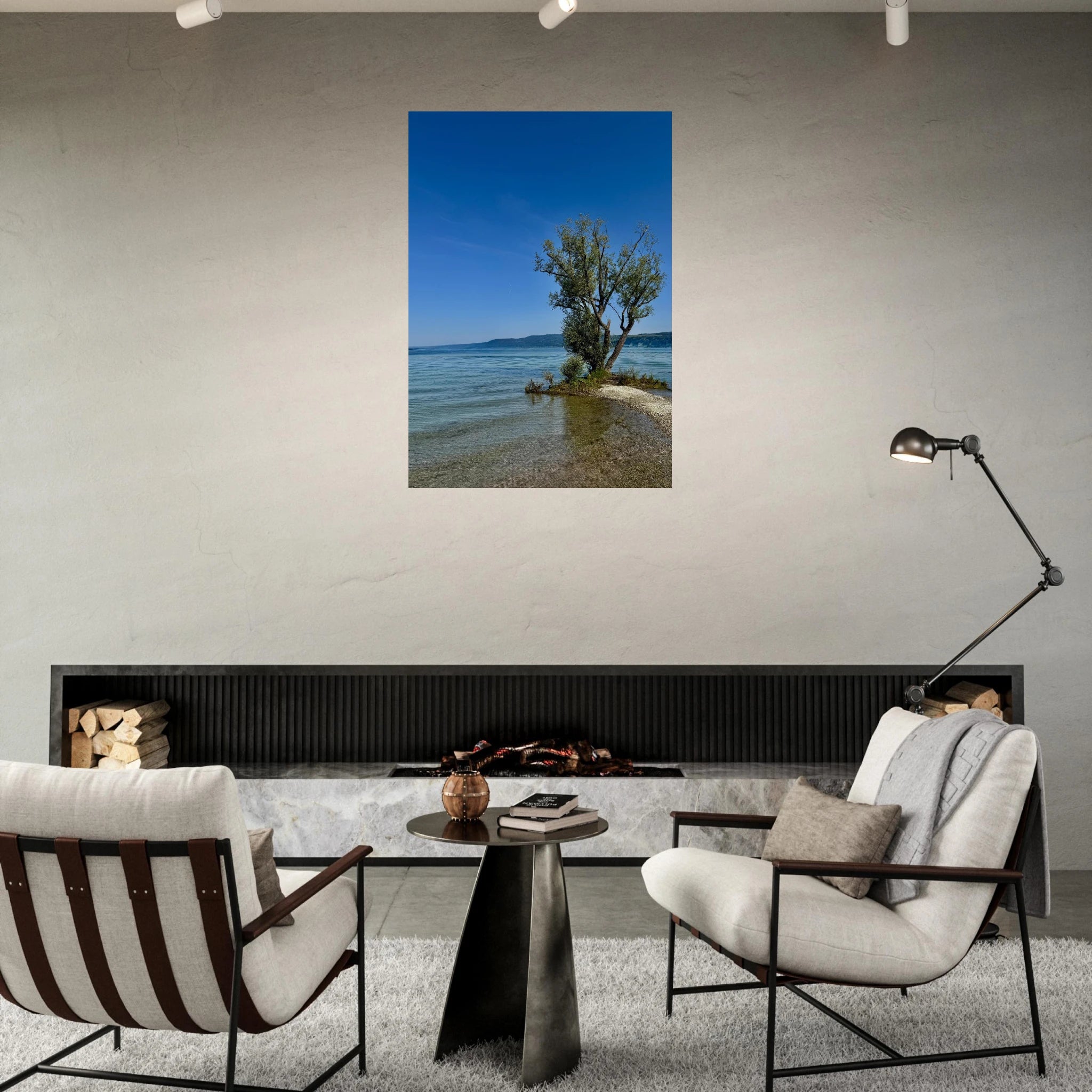 Aluminum print of a majestic tree on a European lake, nature-inspired wall art from the Travel Collection by My Store.