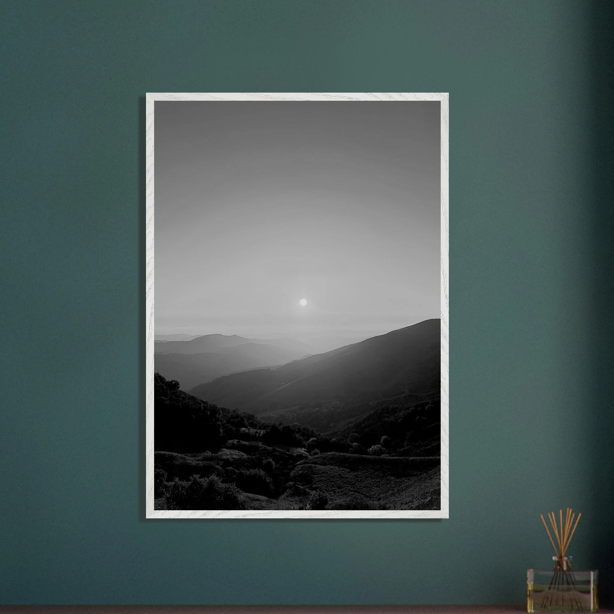 Black and white framed poster of California Central Coast sunset, part of My Store's travel collection, mounted print artwork.