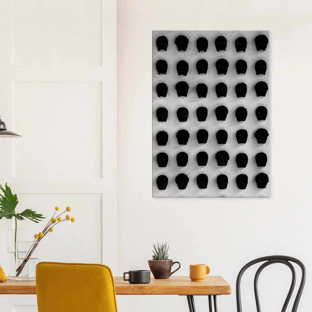 Black and white monochrome skull grid canvas wall art by My Store, minimalist statement photography for modern home decor.