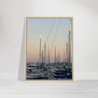 Framed canvas print of Summer Evening Marina Del Rey with nautical and chic tones, showcasing California marina scenery.