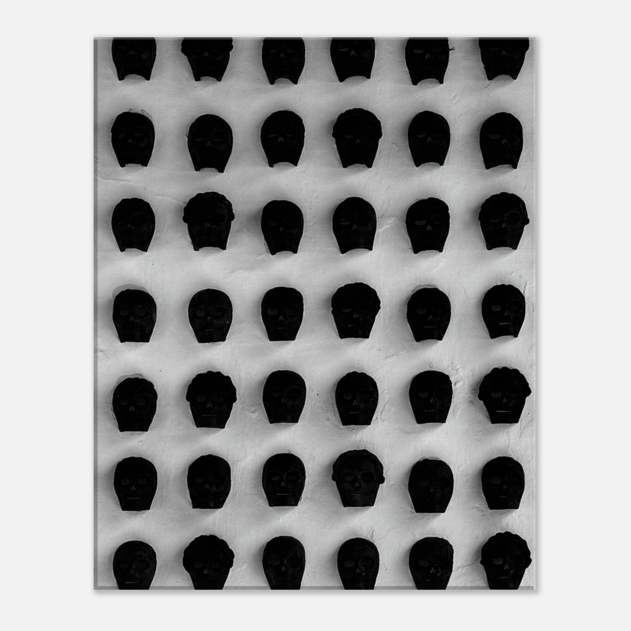 Black and white monochrome skull grid canvas wall art, minimalist abstract photography print for modern home decor.