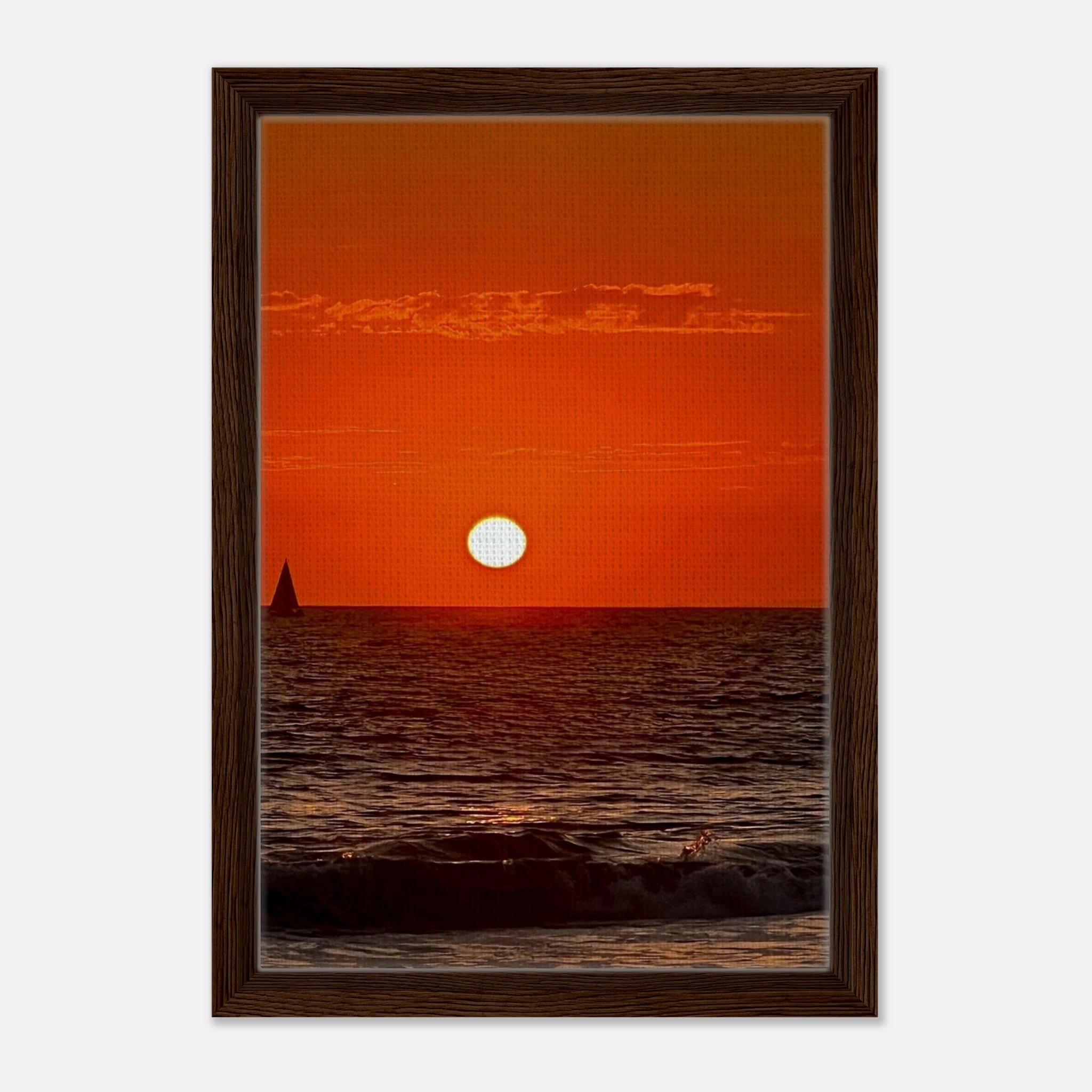 California Red Sunset Series 1/3 framed canvas print by CaliCuration showcasing vibrant red hues in a captivating sunset scene.