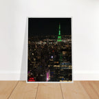 Wood-mounted framed poster of New York City downtown night view featuring the Empire State Building from the Travel Collection by My Store.