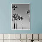 Premium wooden framed poster of black and white California beach icons in semi-glossy finish, part of Studio Edition.