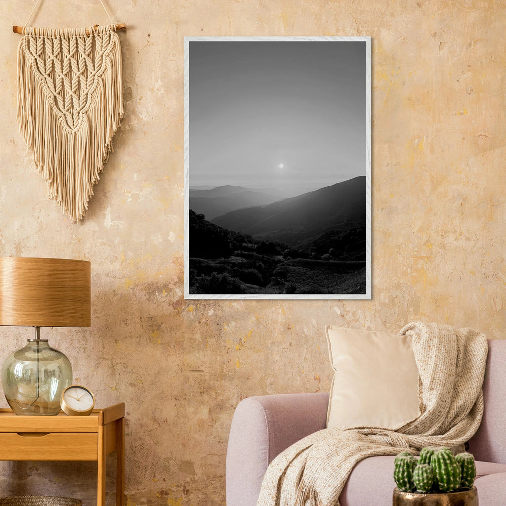 Black and white mounted framed poster of California Central Coast Sunset from the Studio Edition travel collection, print material.