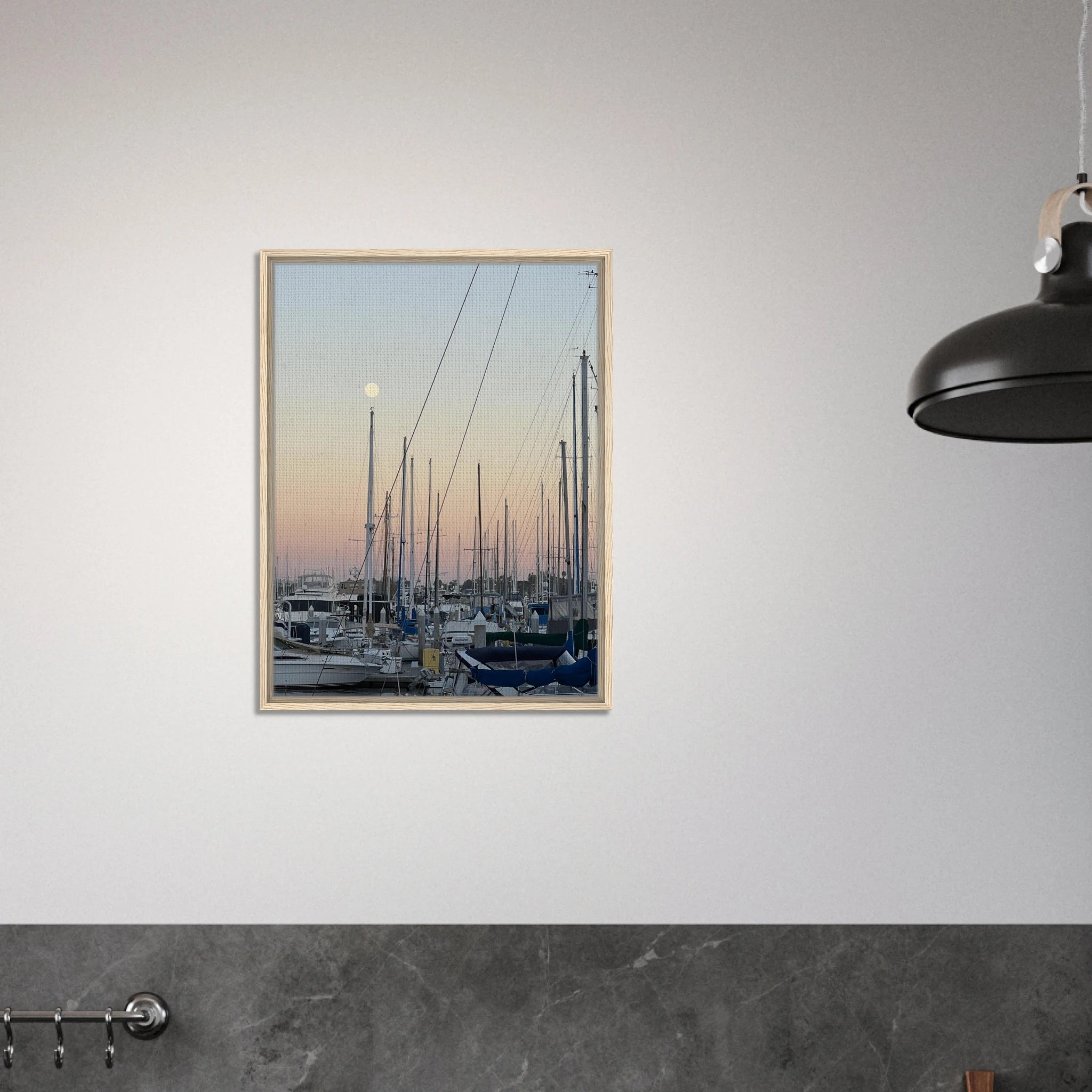 Framed canvas print of Summer Evening Marina Del Rey, CA with nautical and chic tones, California Canvas Studio Edition artwork.