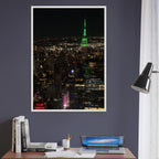 Wood mounted framed poster of NYC downtown night view with Empire State Building, part of the Travel Collection Studio Edition.