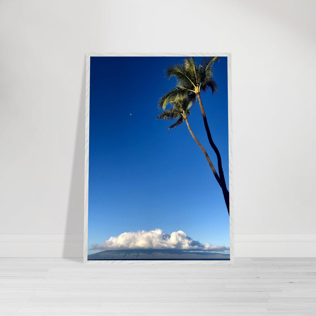 Hawaii Volcano Clouds and Pacific scene framed print by CaliCuration, showcasing vibrant volcanic and ocean views in a mounted poster.