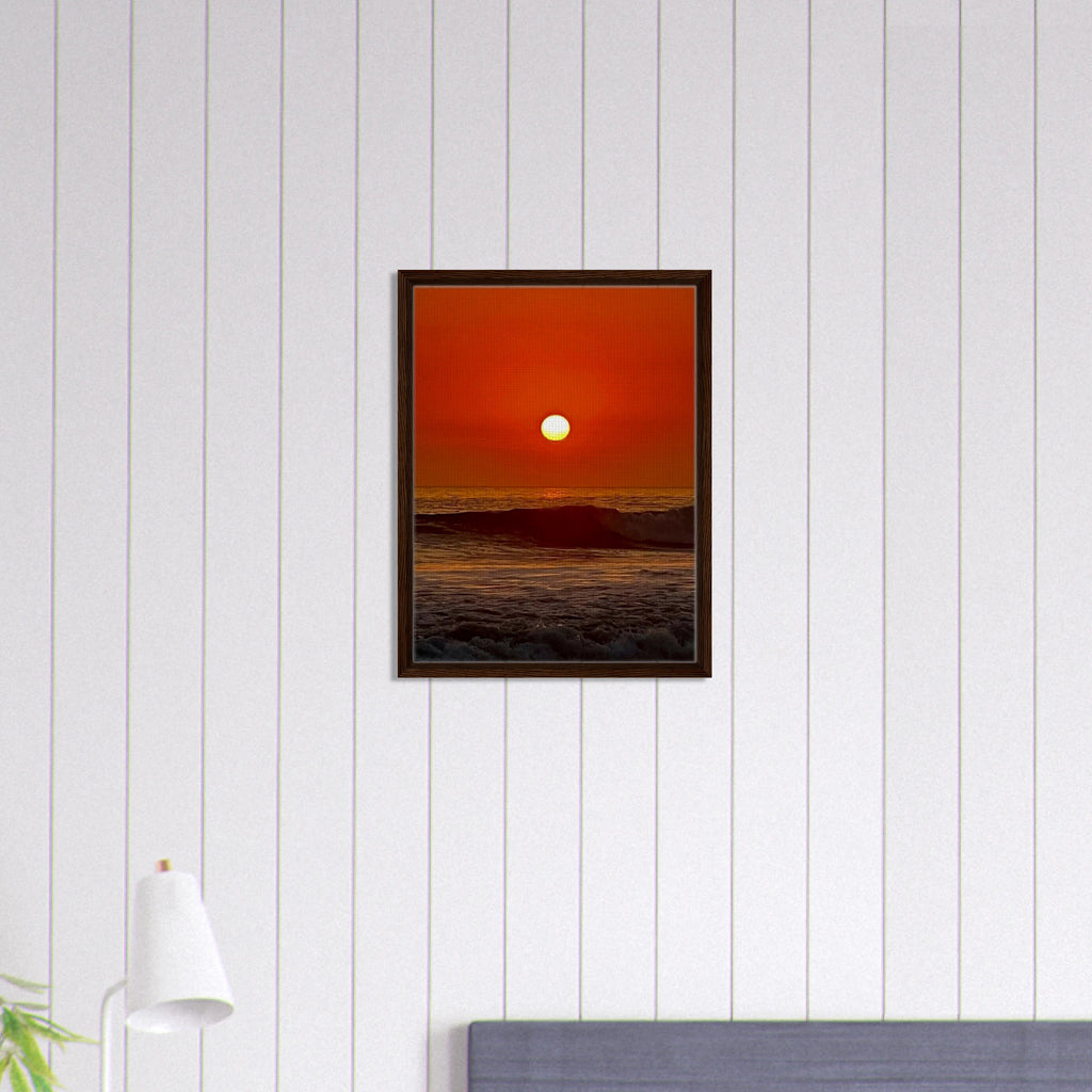 Southern California Red Sunset framed canvas print by CaliCuration, vibrant sunset scene on high-quality print material.