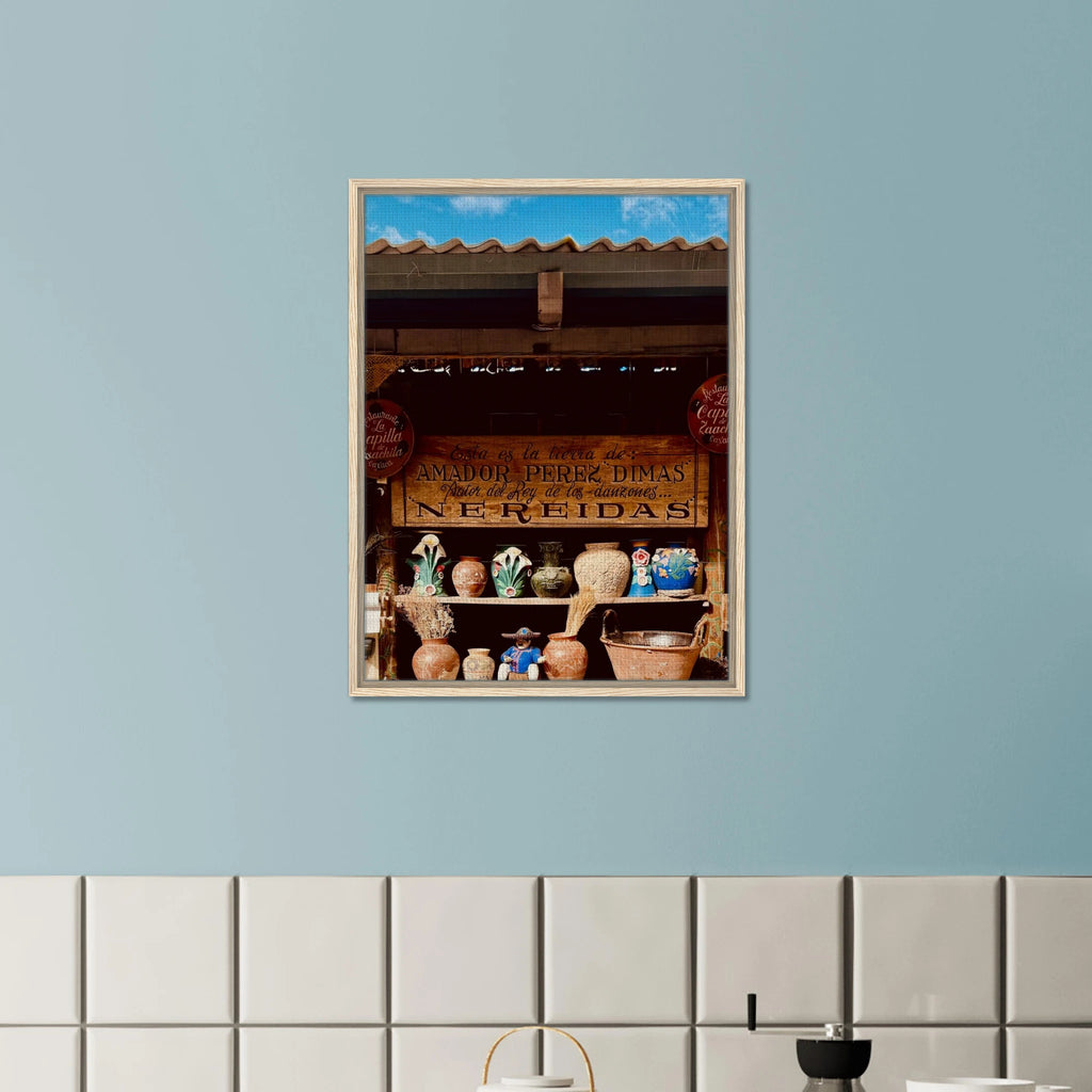 Framed canvas artwork of Oaxaca street fair scene from CaliCuration's Mexico travel collection, Studio Edition Spring 2026.