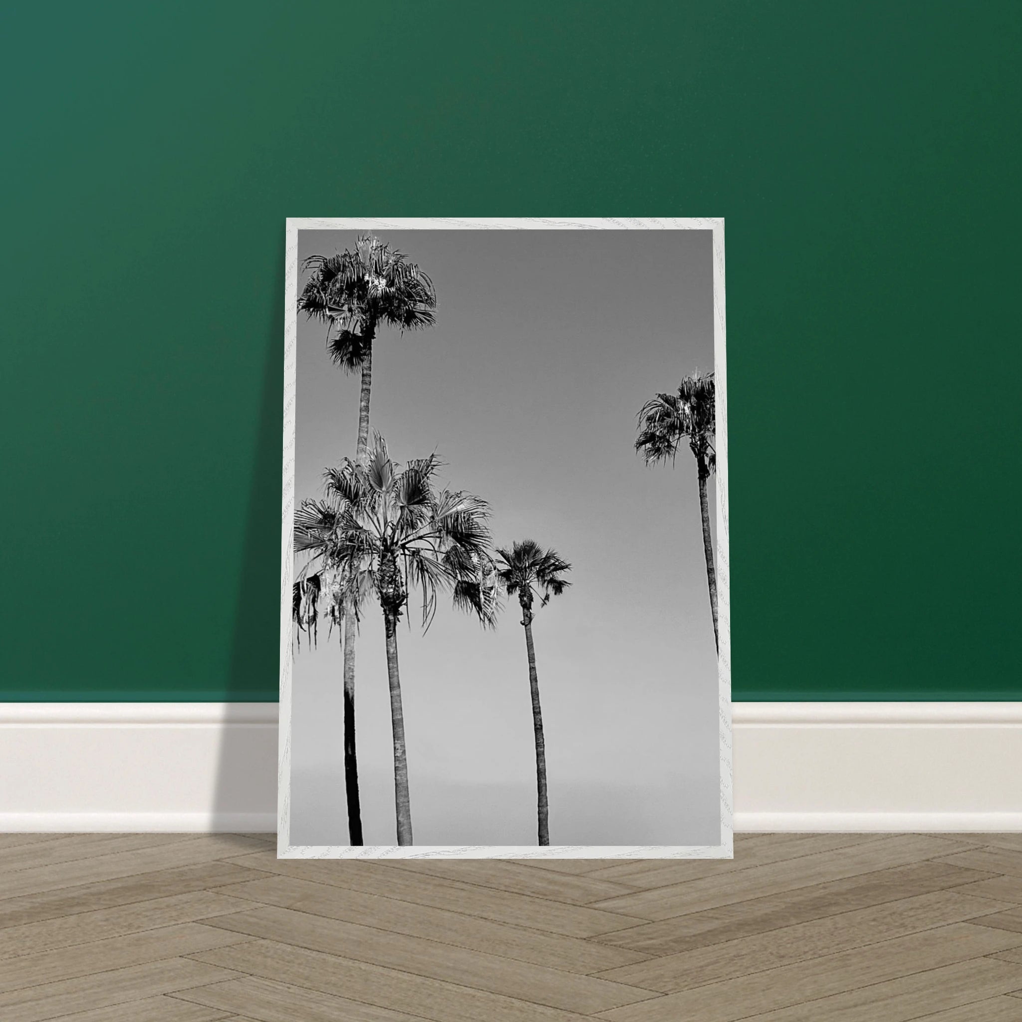 Premium wooden framed black and white California beach icons poster, featuring SoCal art in a semi-glossy finish.