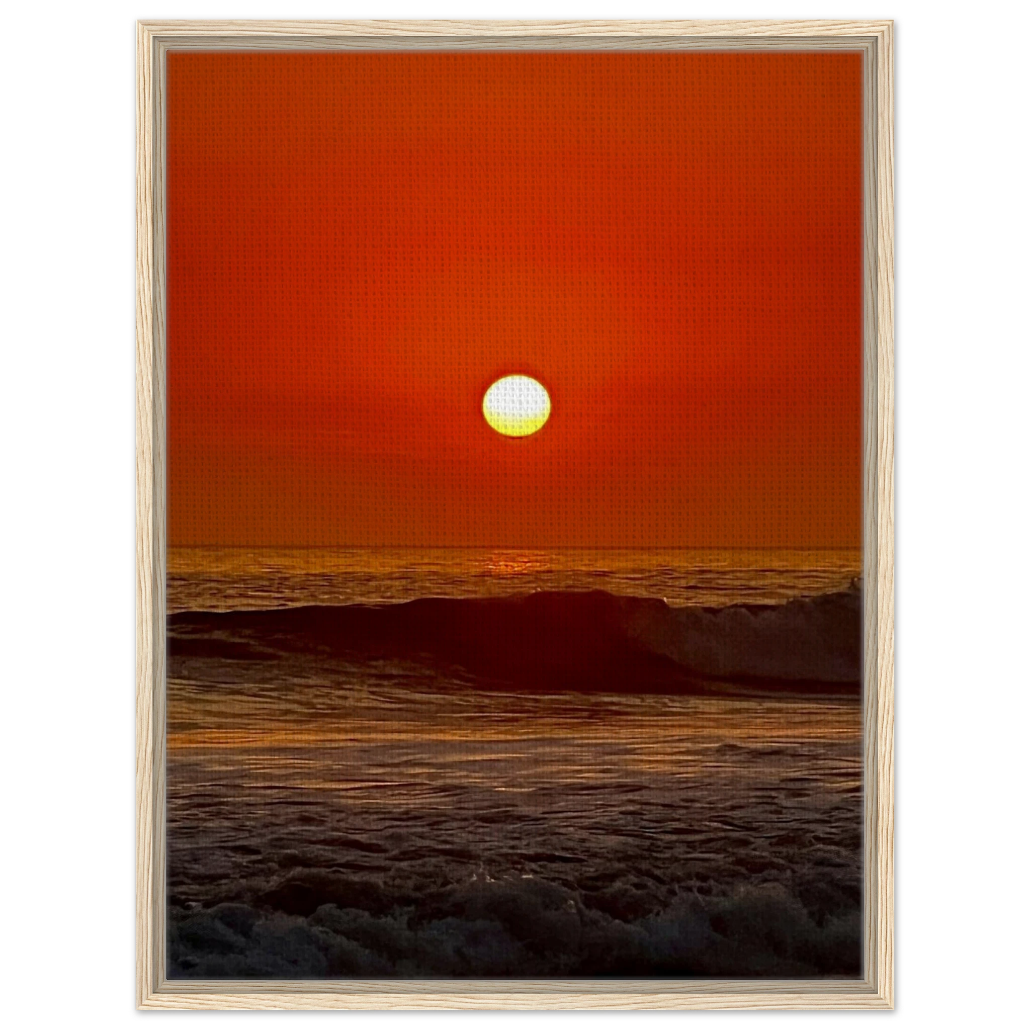 Framed canvas print of California Red Sunset Series 3/3 by CaliCuration showcasing vibrant red hues and sunset scenery.