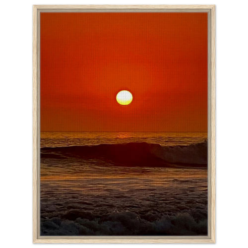Framed canvas print of California Red Sunset Series 3/3 by CaliCuration showcasing vibrant red hues and sunset scenery.