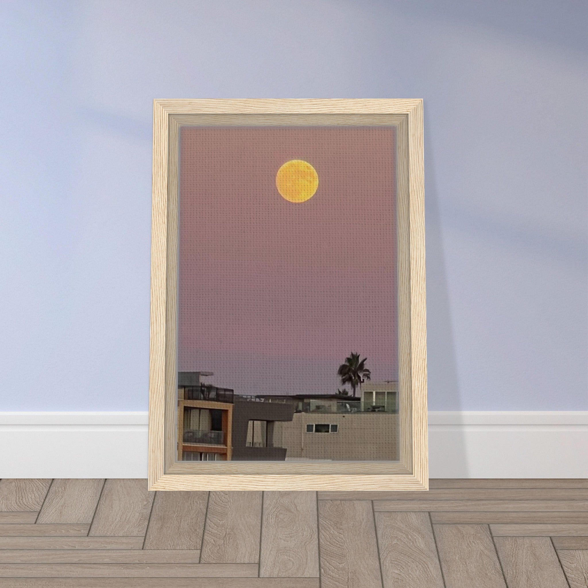 Beach Moody Wall Art print featuring a harvest moon scene on framed canvas, California Canvas Studio Edition by My Store.