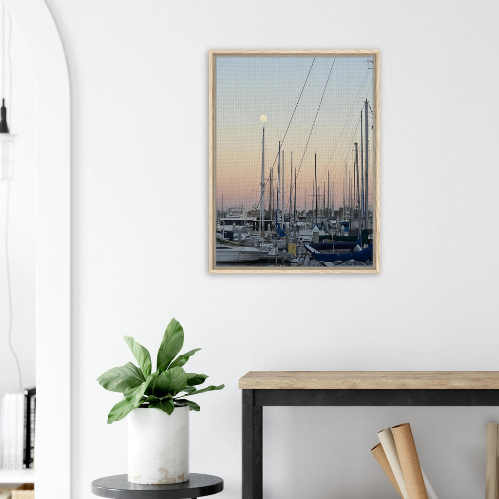 Framed canvas art print of Summer Evening Marina Del Rey with nautical and chic tones, showcasing California coastal scenery.