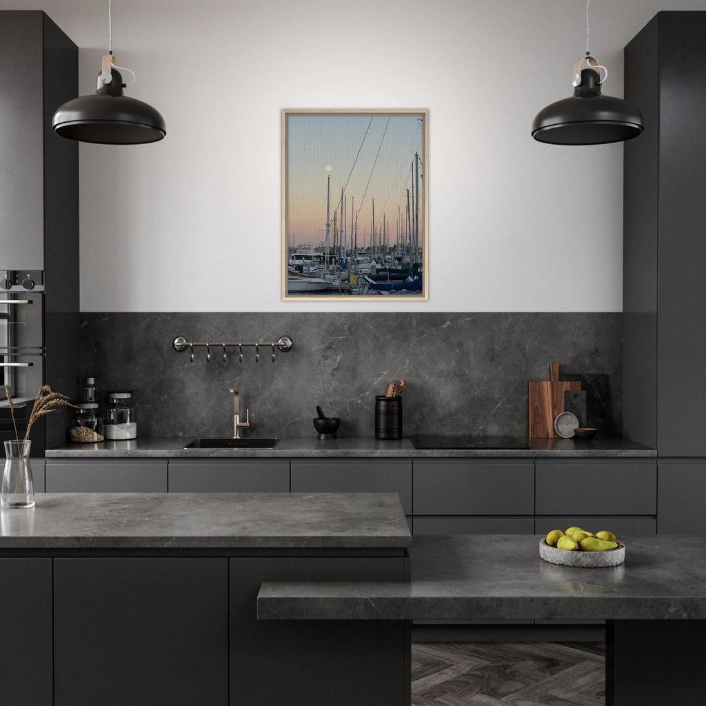 Framed canvas art print of Summer Evening Marina Del Rey California with nautical themes and chic tones, by My Store Studio Edition.