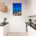 Malibu Palm Tree Family framed poster by CaliCuration, California art print featuring a spring scene with palm trees and vibrant colors.