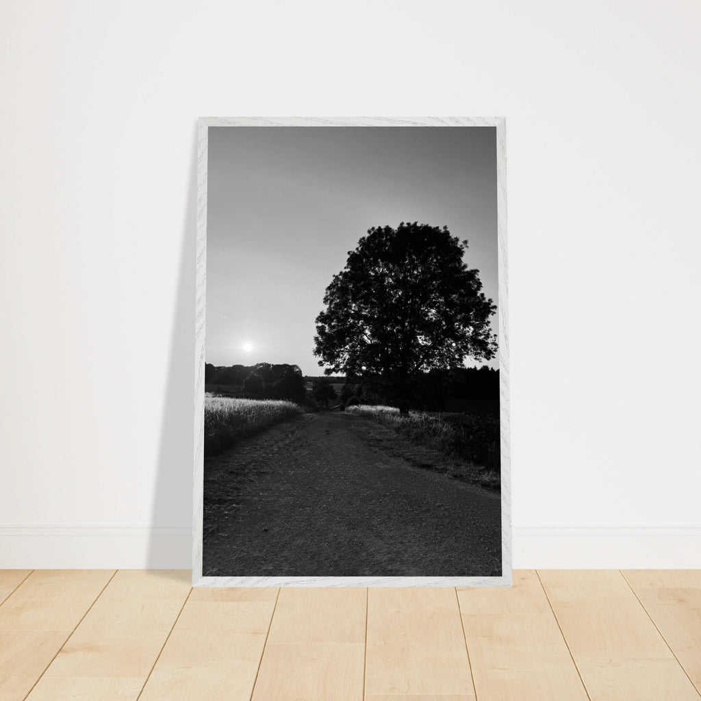 Black and white mounted wooden framed poster of the English countryside in summer, part of the Travel Collection by My Store.