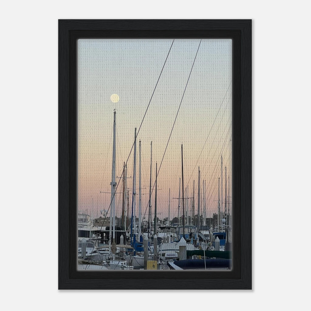 Framed canvas art print of a summer evening at Marina Del Rey, California, with nautical themes and chic tones, by California Canvas.