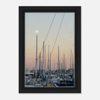 Framed canvas art print of a summer evening at Marina Del Rey, California, with nautical themes and chic tones, by California Canvas.