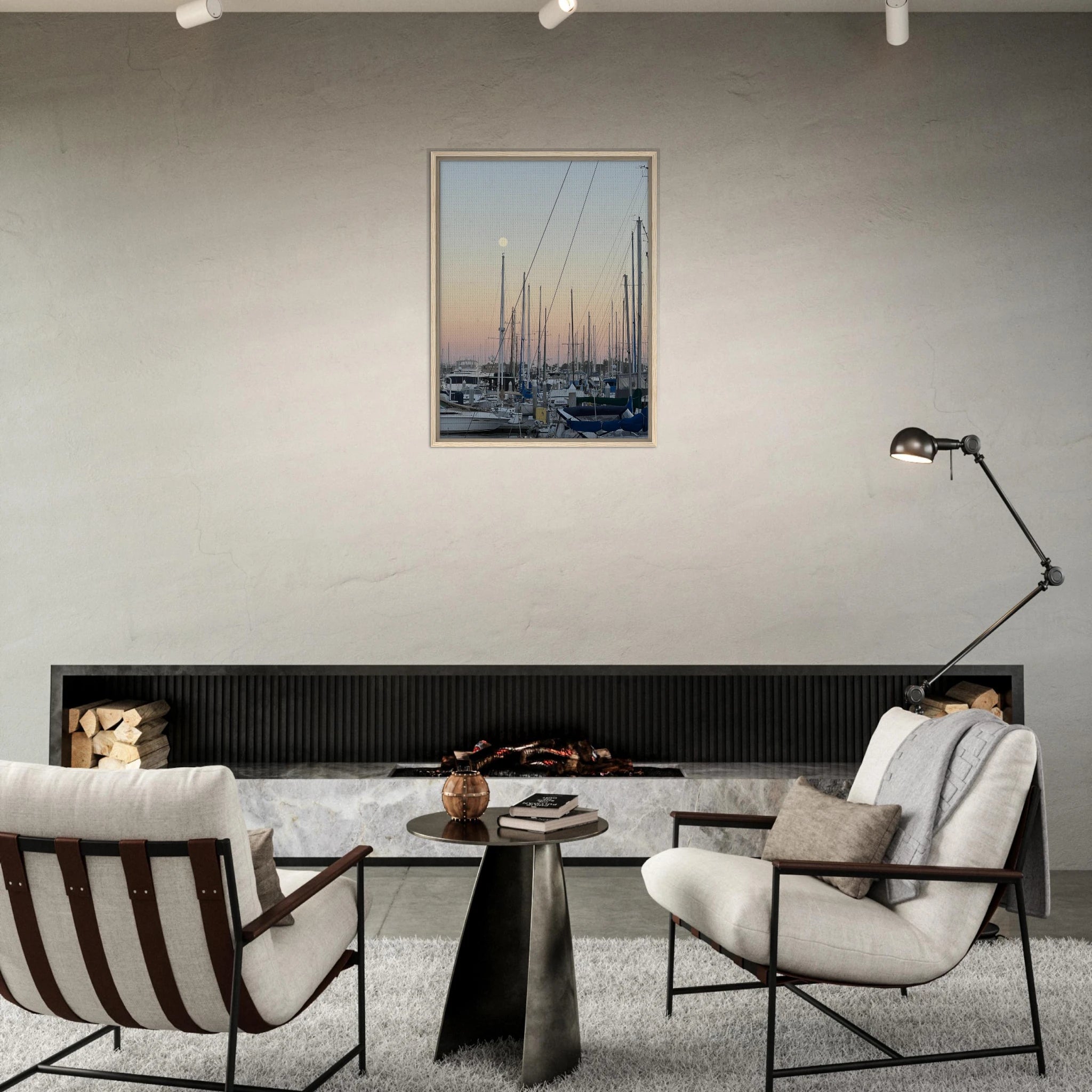 Framed canvas print of Marina Del Rey summer evening with nautical and chic tones, California Canvas Studio Edition artwork.