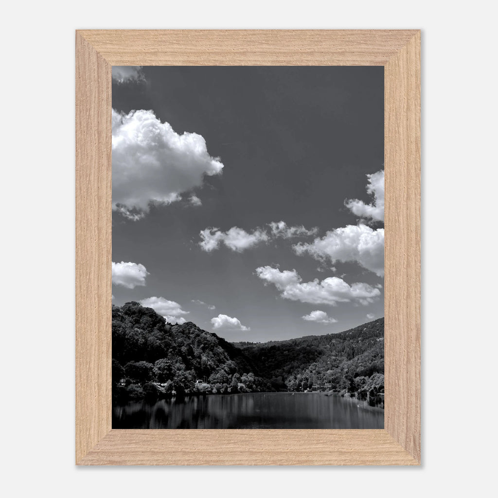 Black and white mounted framed poster featuring a scenic German river view from the travel collection, studio edition spring 2026.