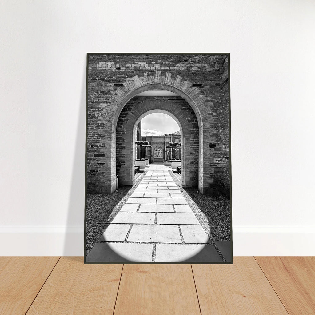 Black and white Cotswolds Estate aluminum framed poster featuring summer light and shadows, part of the Studio Edition travel collection.