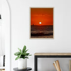 CaliCuration California Red Sunset Series 1/3 framed canvas print with vibrant red hues, showcasing a stunning sunset scene.