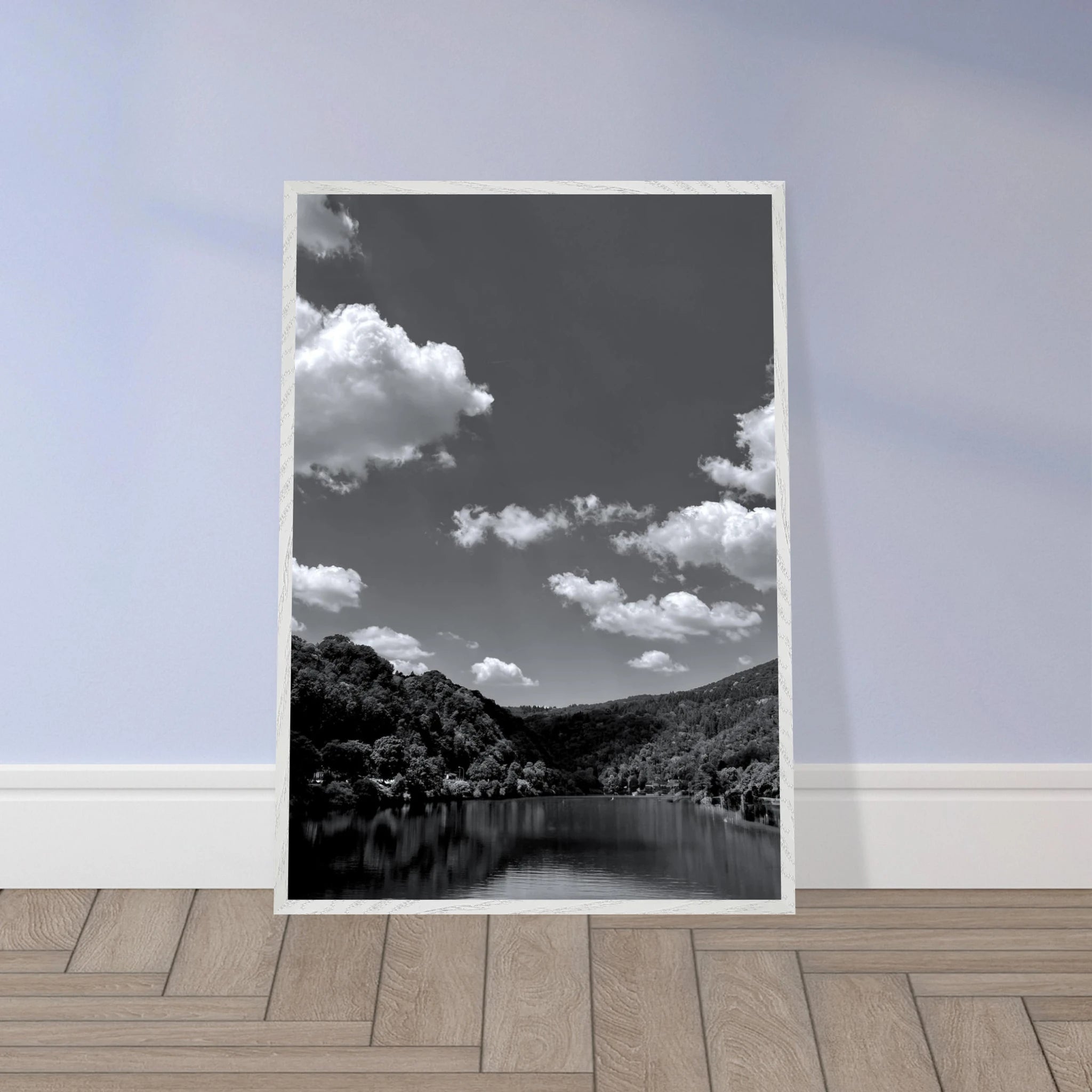 Black and white mounted framed poster of a German river view from the Studio Edition Spring 2026 travel collection.