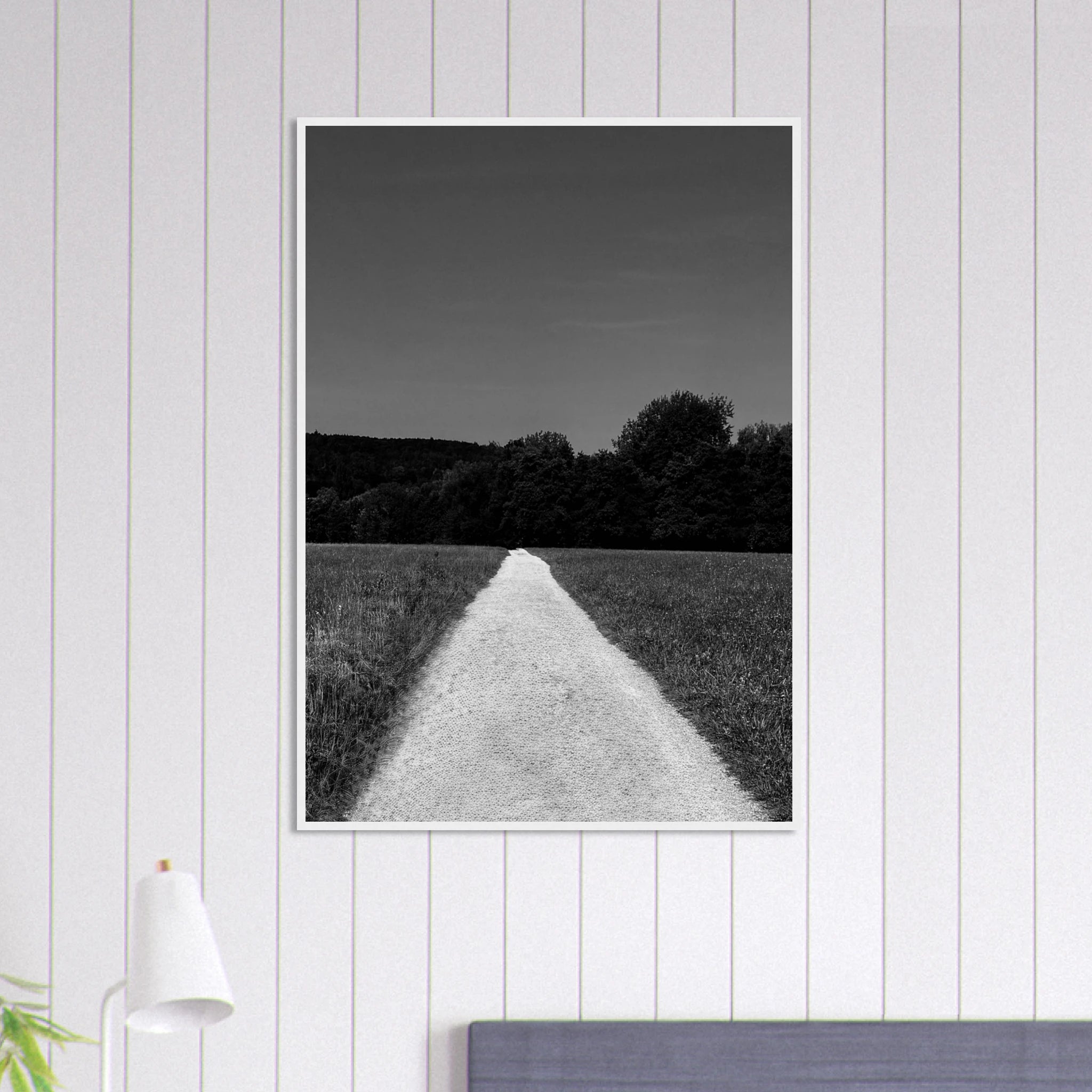 Black and white framed poster of a summer road scene on semi-glossy paper, part of the Travel Collection by My Store.