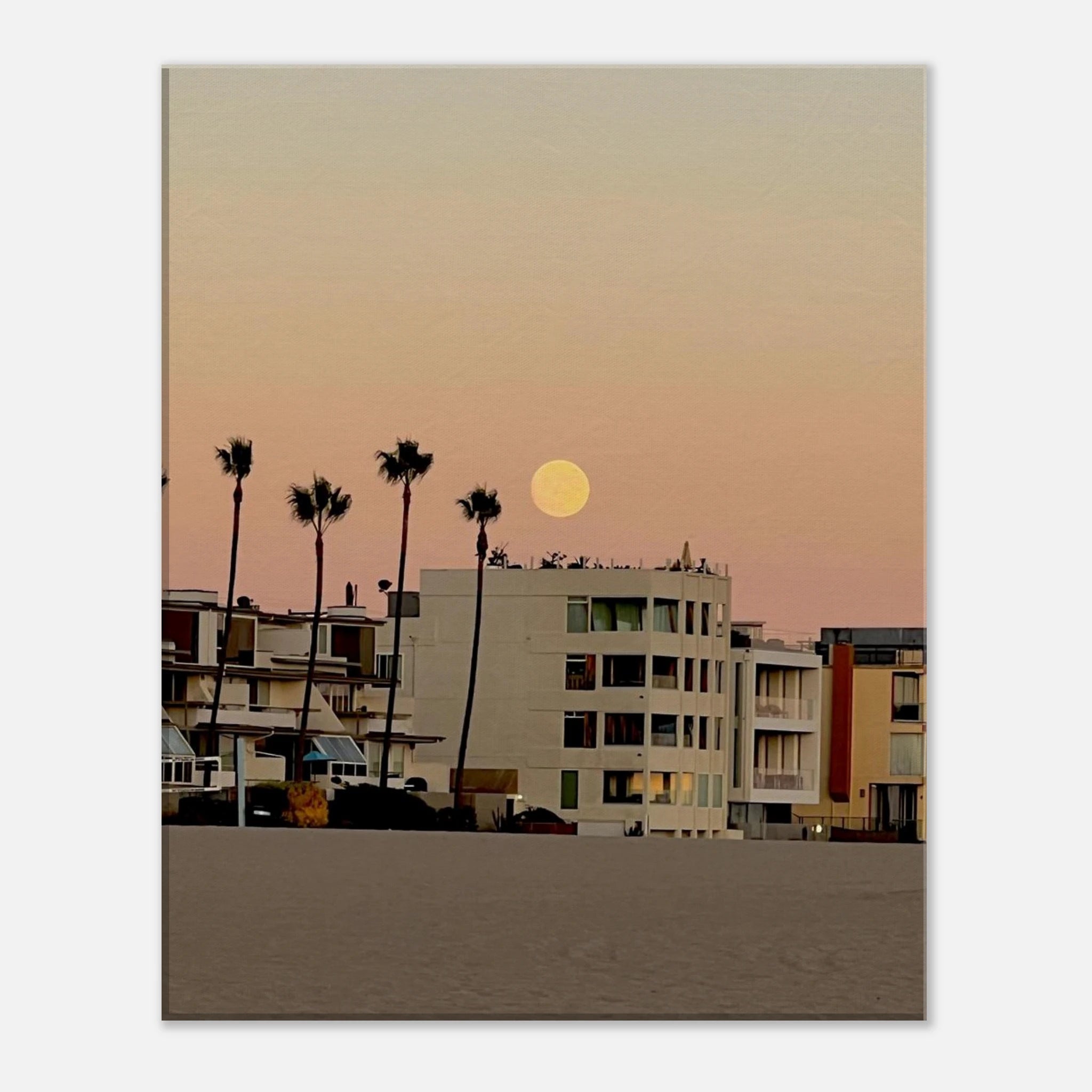 California canvas wall art print featuring a SoCal beach scene, perfect for bedroom wall decor with vibrant, artistic style.