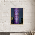 NYC Holiday Skyline framed canvas art in purple elegance, part of the Travel Collection, studio edition print by My Store.