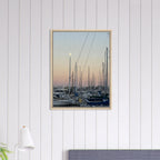 Framed canvas art print of a summer evening marina scene in Marina Del Rey, CA with nautical and chic tones, California Canvas Studio Edition.
