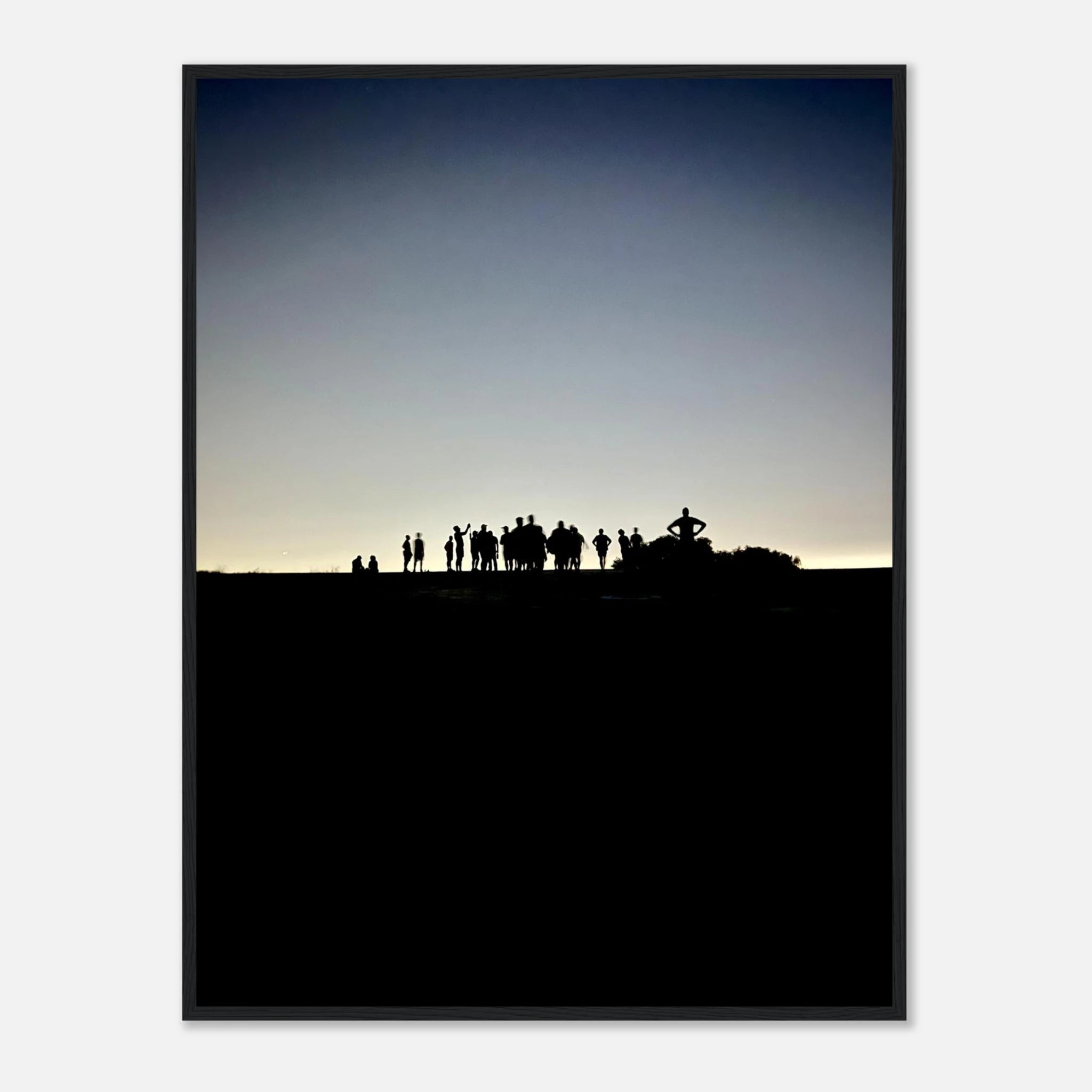 Black and white framed poster of Hollywood Hills with city lights, featuring California scenery from the Summer Hike Studio Edition print.