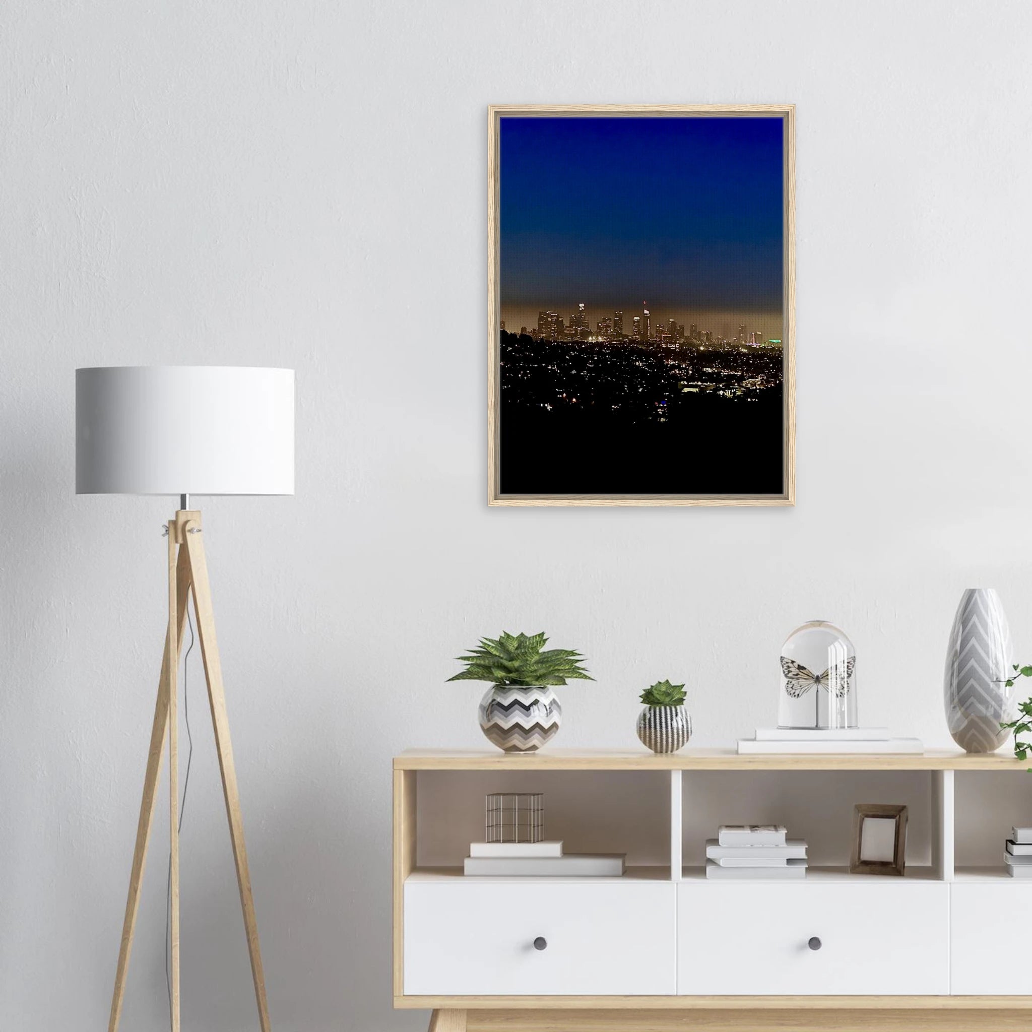 Premium wooden framed canvas print of Los Angeles Downtown Nightglow, elegant California wall art by My Store, studio edition holiday 25