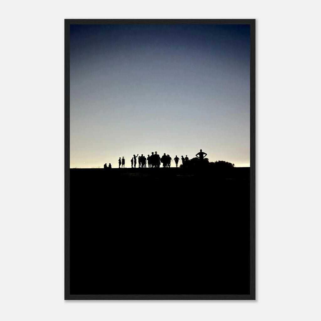 Black and white framed poster of Hollywood Hills and city lights, featuring California scenery from the Summer Hike series.