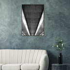 Black and white framed print of London Tube escalator abstract artwork from the Travel Collection, Studio Edition, by My Store.