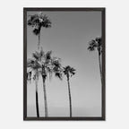 Premium wooden framed black and white California poster art featuring SoCal beach icons in semi-glossy finish.