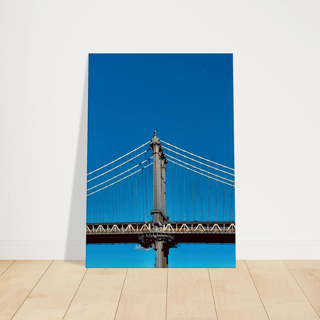 Sunny Winter Day canvas print featuring the Manhattan Bridge in NYC, with vibrant colors and detailed cityscape artwork.