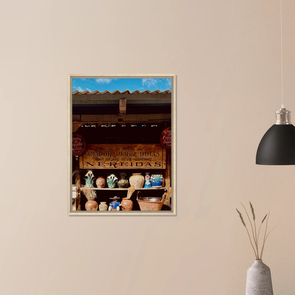 Framed canvas print of Oaxaca street fair scene from CaliCuration's Mexico travel collection, spring 2026 edition.
