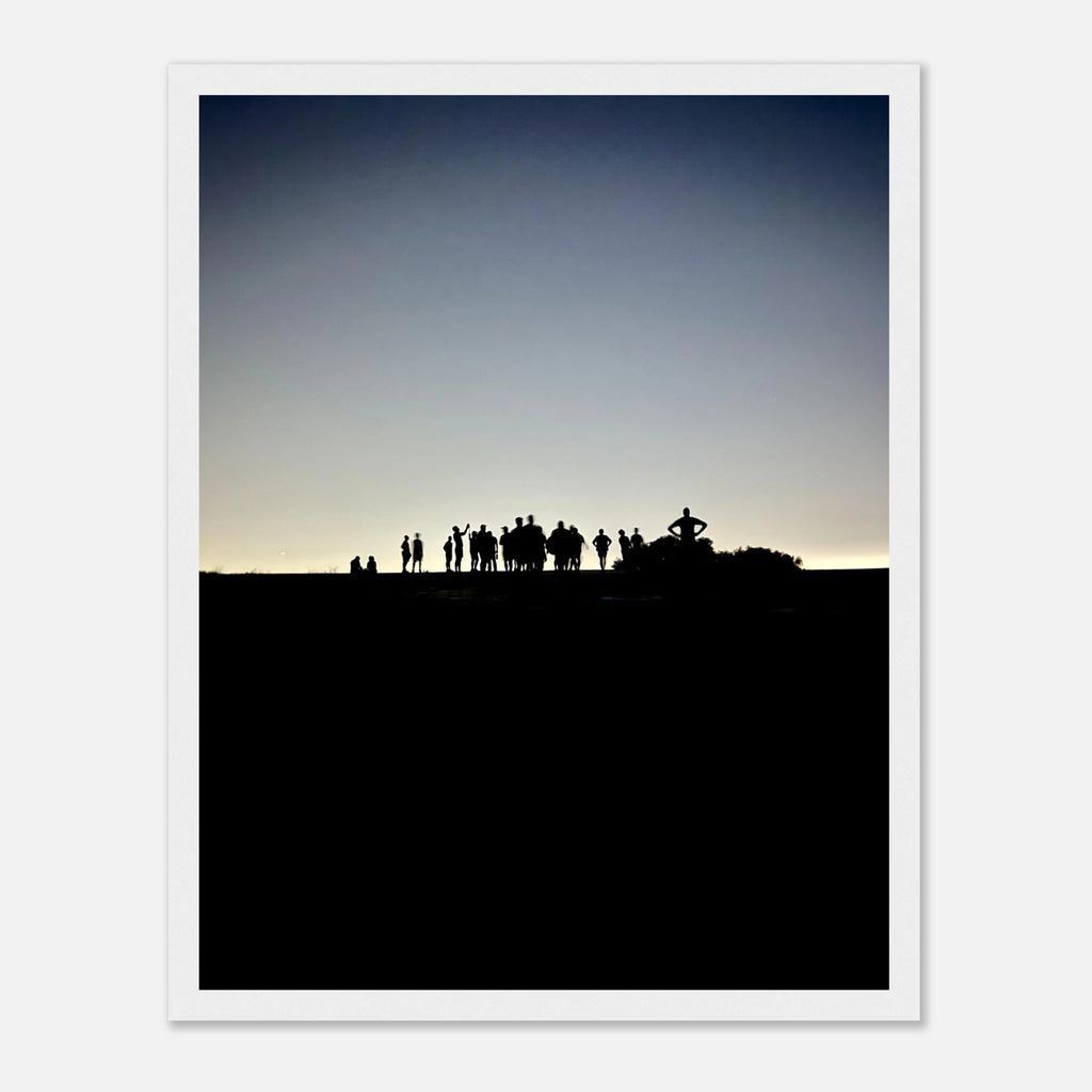 Black and white framed poster of Hollywood Hills with city lights, California cityscape art print from the Summer Hike series.