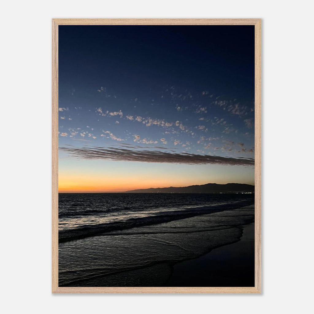 Premium wooden framed SoCal fall sunset poster with vibrant artwork, ideal for home décor and California-themed wall art.