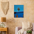 Oaxaca streets scene with palm trees in blue frame, travel-themed canvas print by CaliCuration, part of Spring 26 collection.