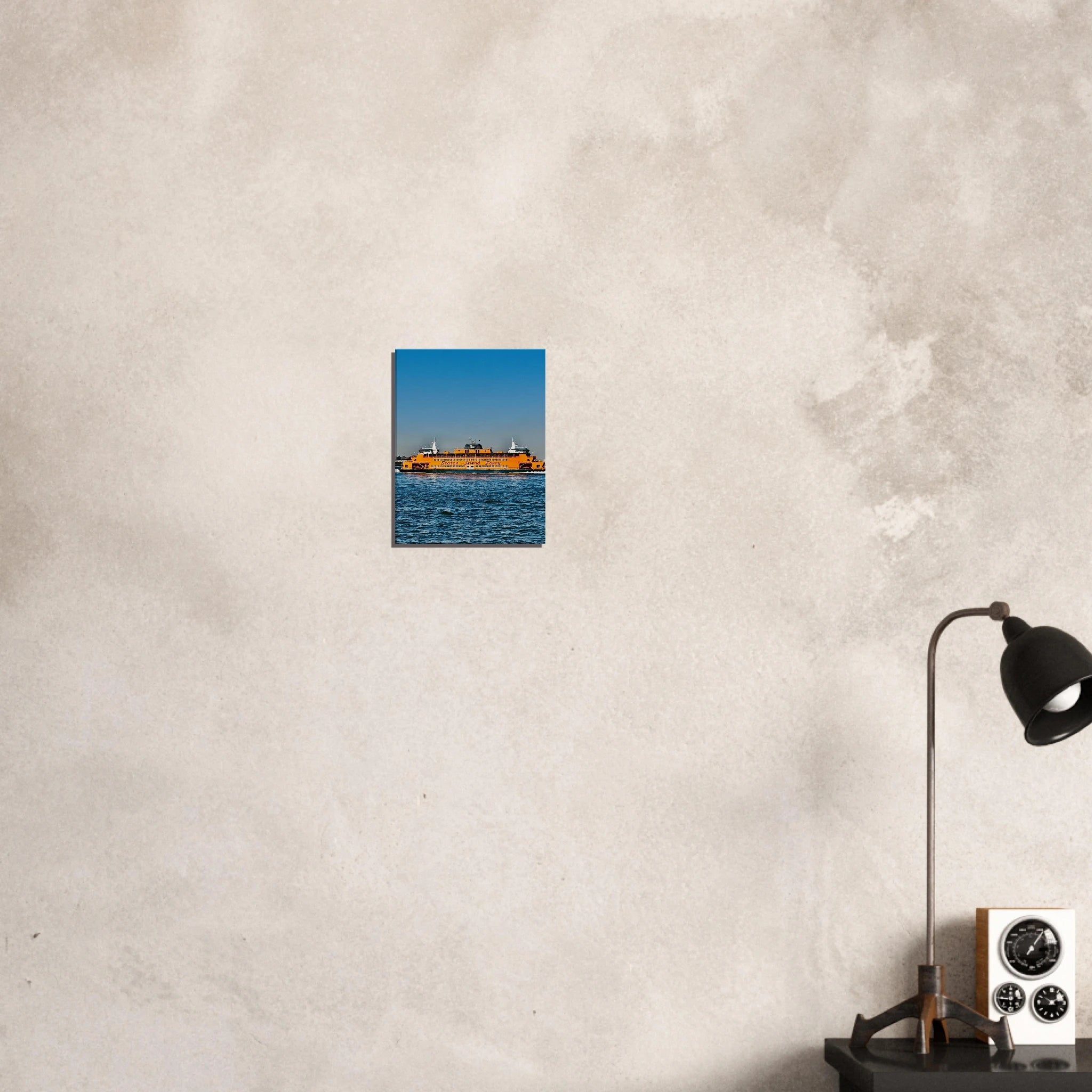 CaliCuration NYC Skyline canvas print featuring the iconic Staten Island Ferry in a travel-themed art piece.