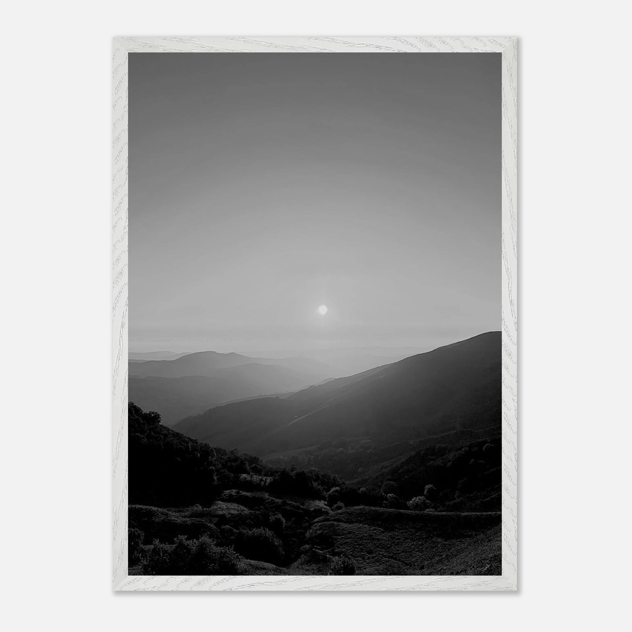 Black and white framed poster of California Central Coast sunset from the Studio Edition travel collection, mounted on print material.