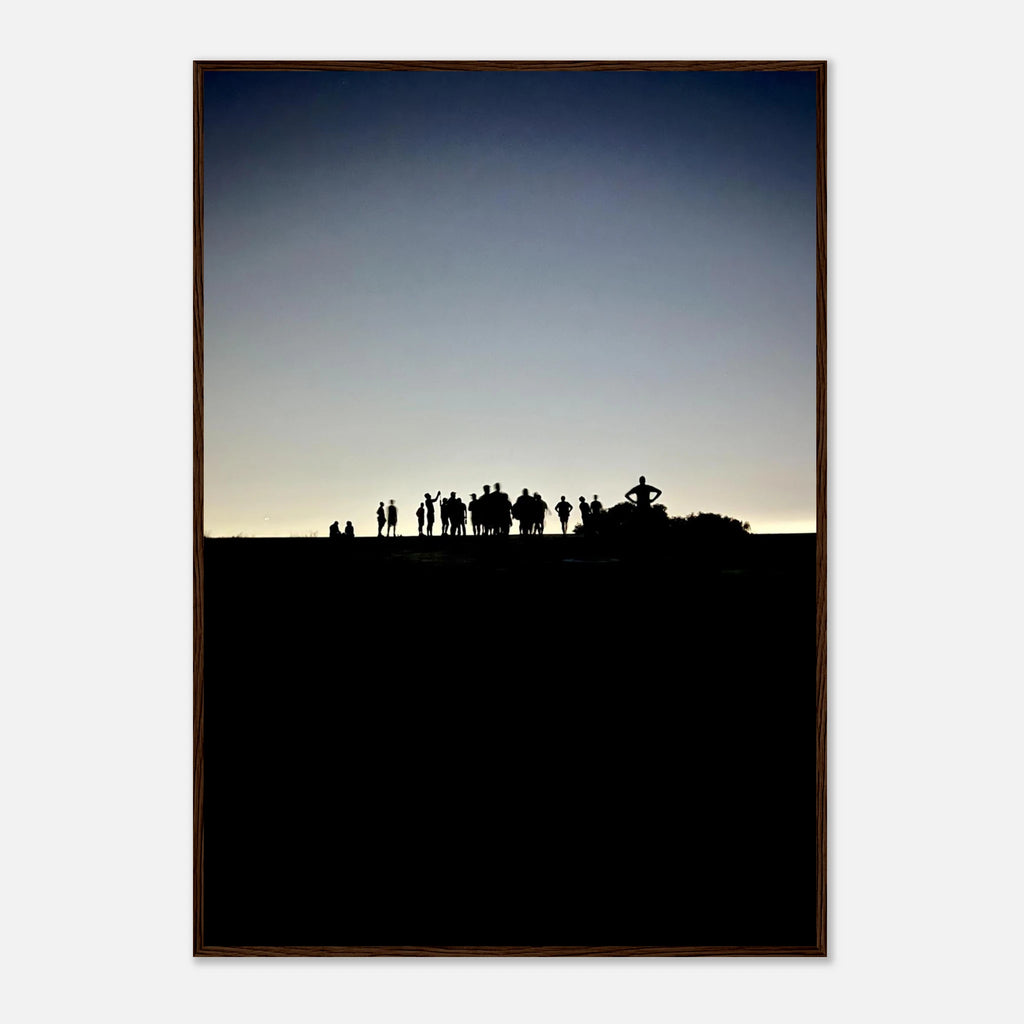 Black and white framed poster of Hollywood Hills with city lights, California-themed art from the Summer Hike series by My Store.