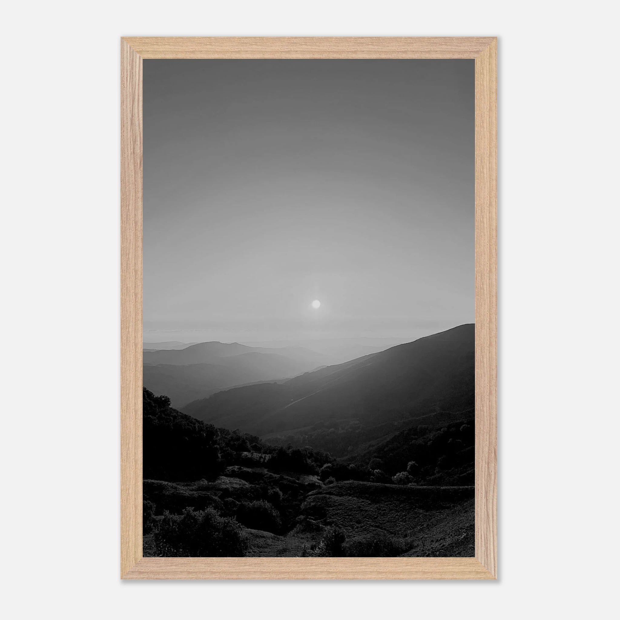 Black and white mounted framed poster of California Central Coast sunset, part of the Studio Edition travel collection.