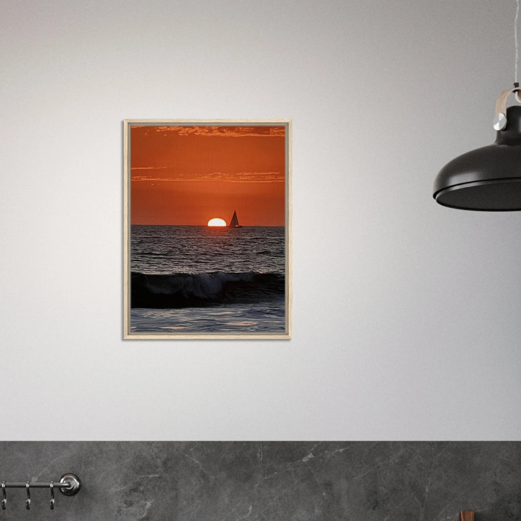 Wooden framed canvas print of California Red Sunset Series 4/4 by CaliCuration, showcasing vibrant red sunset hues.